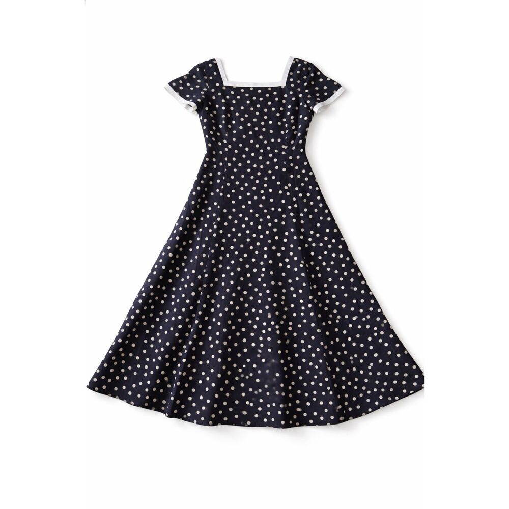 Vintage 100% Silk Madison Gray Black & White Polka Dot Maxi Dress Pinup USA 10